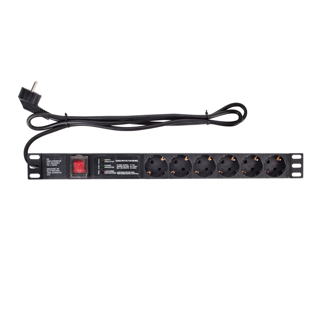 Steckdosenleiste alu 19" 1HE  6-fach mit Schalter