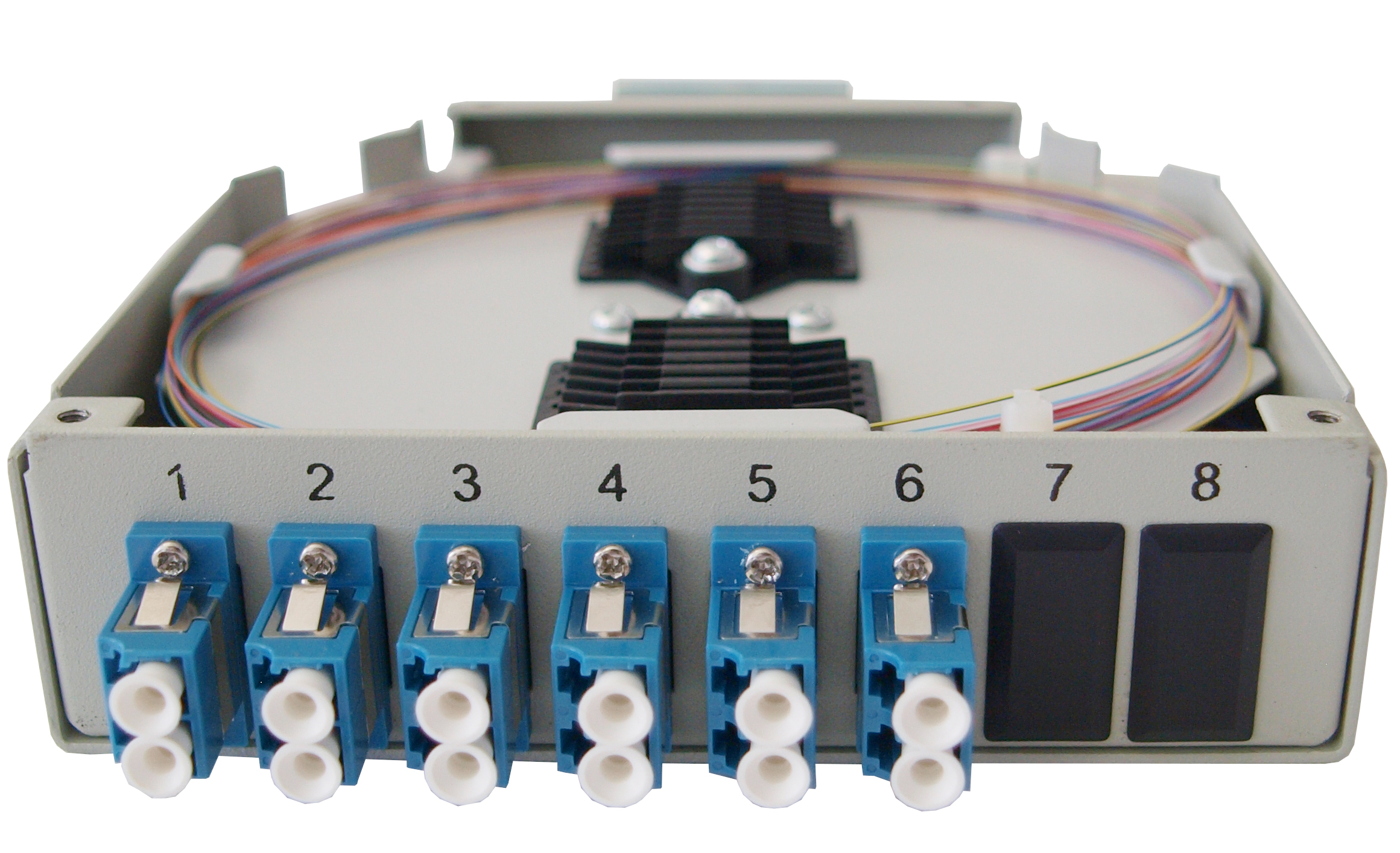 Spleißverteiler für Hutschiene mit 6xLC dx OS2